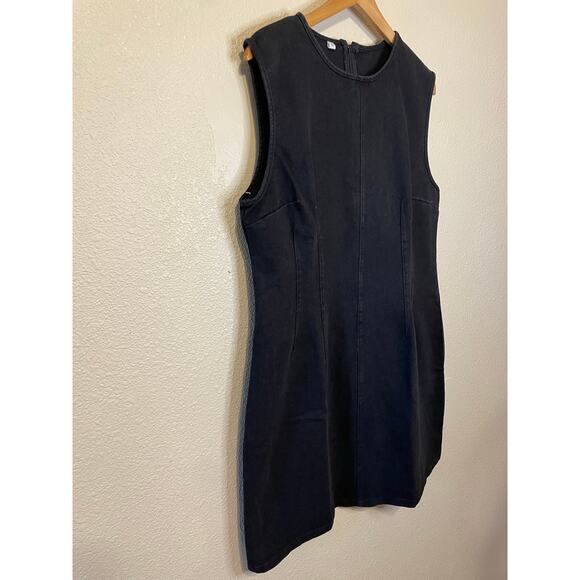 Classic Minimalist Black Denim High Neckline Bodycon Sleeveless Mini Dress Small - Picture 11 of 11